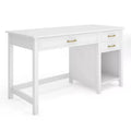 Martha Stewart Hutton Shaker Style Home Office Desk with 2 Side Drawers in White with Polished Brass Hardware