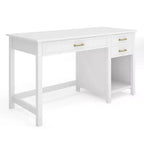 Martha Stewart Hutton Shaker Style Home Office Desk with 2 Side Drawers in White with Polished Brass Hardware