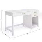 Bureau de style Shaker Martha Stewart Hutton avec 2 tiroirs latéraux, blanc avec quincaillerie en laiton poli