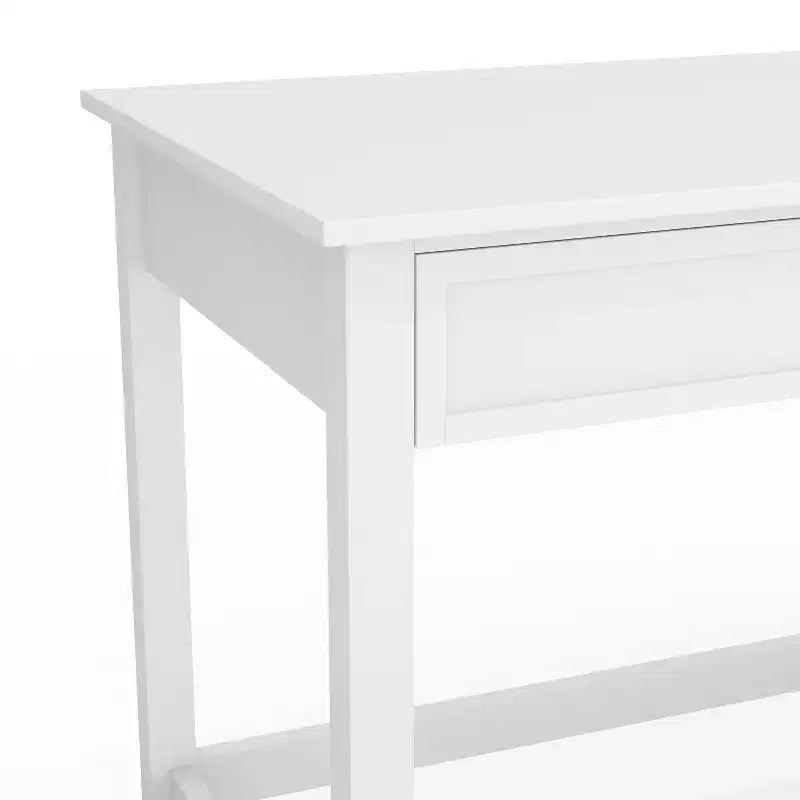 Bureau de style Shaker Martha Stewart Hutton avec 2 tiroirs latéraux, blanc avec quincaillerie en laiton poli
