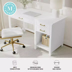 Bureau de style Shaker Martha Stewart Hutton avec 2 tiroirs latéraux, blanc avec quincaillerie en laiton poli