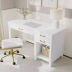 Bureau de style Shaker Martha Stewart Hutton avec 2 tiroirs latéraux, blanc avec quincaillerie en laiton poli