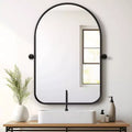 Iron Art Round Corner Arch-shaped Black Rotatable Hardware Hanging Mirror 36*24