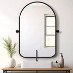Iron Art Round Corner Arch-shaped Black Rotatable Hardware Hanging Mirror 36*24