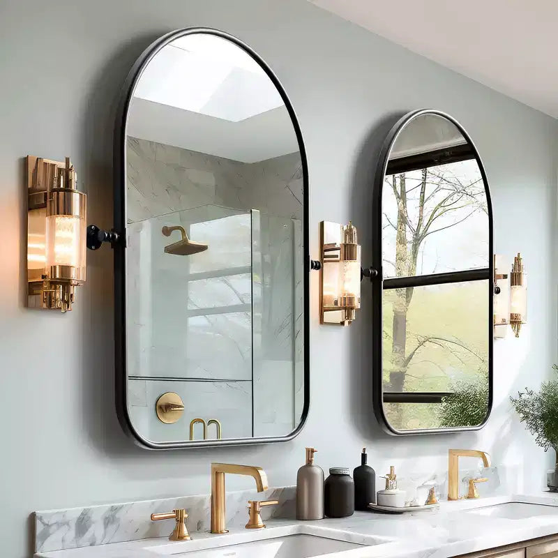 Miroir suspendu rotatif noir en fer forgé, forme d'arc, coins arrondis, 36*24