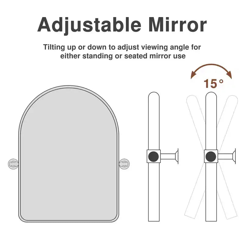 Miroir suspendu rotatif noir en fer forgé, forme d'arc, coins arrondis, 36*24
