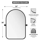 Miroir suspendu rotatif noir en fer forgé, forme d'arc, coins arrondis, 36*24