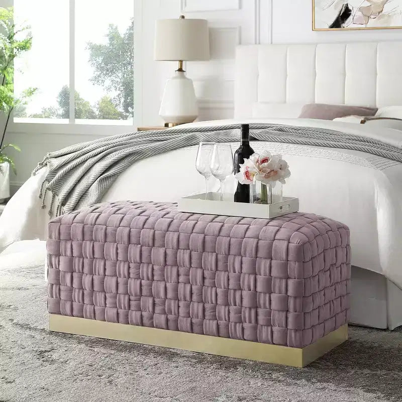 Banc Nicole Miller Satine en velours tissé main avec piètement