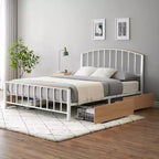 Cadre de lit Whizmax avec 4 tiroirs de rangement, sommier tapissier avec tête et pied de lit, couleur chêne