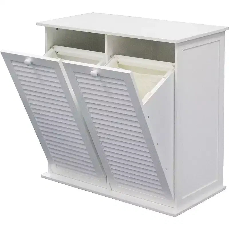 Trieur à linge basculant à deux paniers eHemco avec 2 sacs en coton amovibles, Blanc