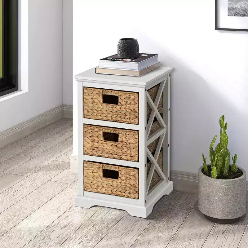 eHemco Hampton Meadows, meuble de rangement d'appoint à 3 niveaux en X avec 3 paniers en osier