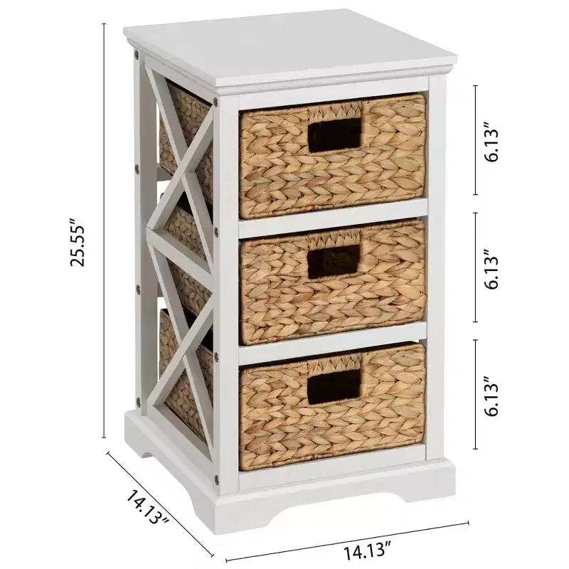 eHemco Hampton Meadows, meuble de rangement d'appoint à 3 niveaux en X avec 3 paniers en osier