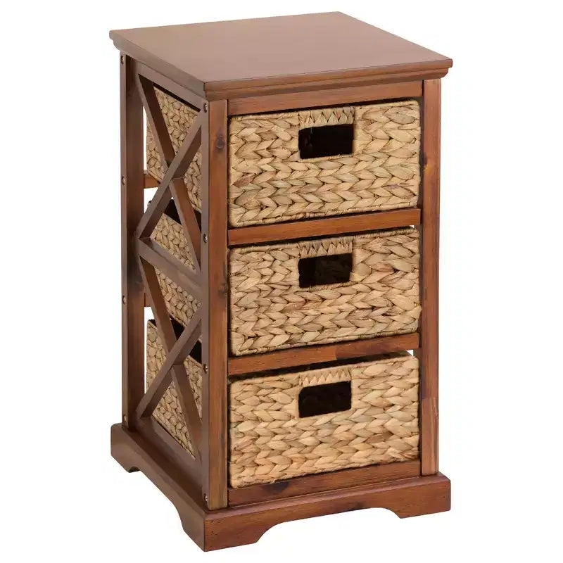 eHemco Hampton Meadows, meuble de rangement d'appoint à 3 niveaux en X avec 3 paniers en osier