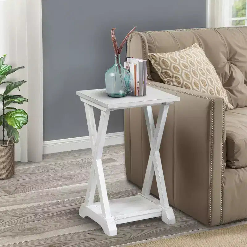 eHemco X-Farmhouse Table d'appoint avec étagère de rangement