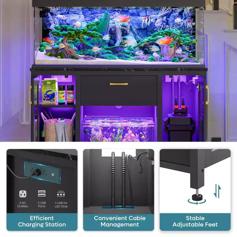 Meuble d'aquarium Bestier 75 gallons en métal avec armoire de rangement et prises de courant Lumière LED, capacité de 340 kg, noir