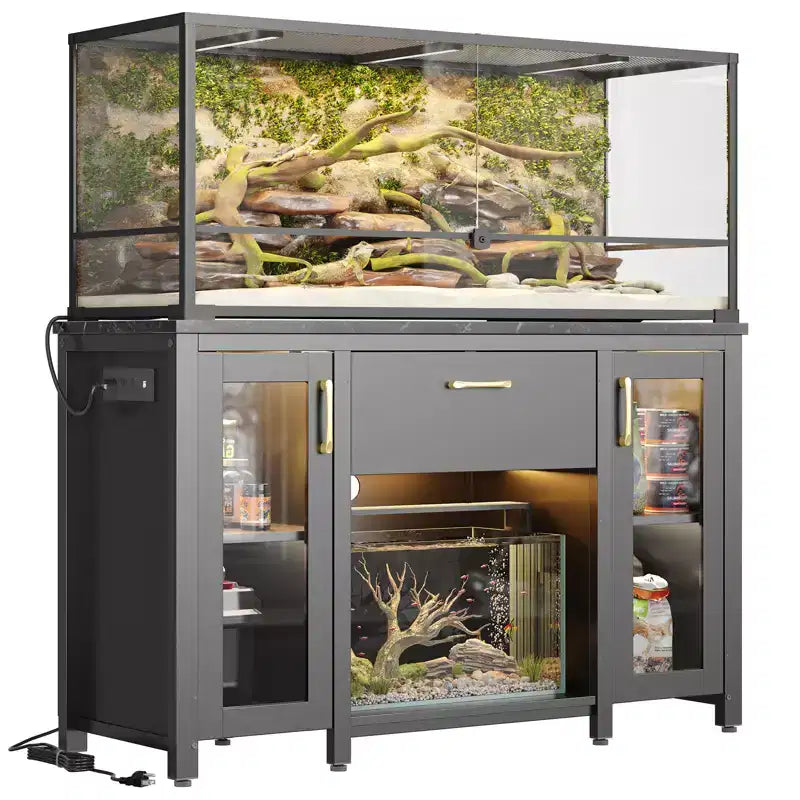 Meuble d'aquarium Bestier 75 gallons en métal avec armoire de rangement et prises de courant Lumière LED, capacité de 340 kg, noir