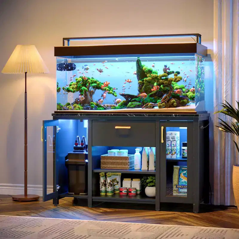 Meuble d'aquarium Bestier 75 gallons en métal avec armoire de rangement et prises de courant Lumière LED, capacité de 340 kg, noir
