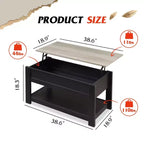 Table basse, table basse relevable de 99 cm avec compartiment caché et étagère de rangement