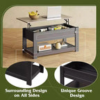 Table basse, table basse relevable de 99 cm avec compartiment caché et étagère de rangement