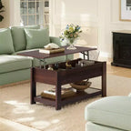 Table basse, table basse relevable de 99 cm avec compartiment caché et étagère de rangement