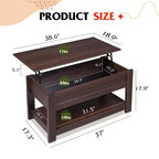 Table basse, table basse relevable de 99 cm avec compartiment caché et étagère de rangement