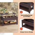 Table basse, table basse relevable de 99 cm avec compartiment caché et étagère de rangement