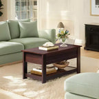 Table basse, table basse relevable de 99 cm avec compartiment caché et étagère de rangement