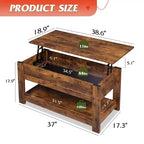 Table basse, table basse relevable de 99 cm avec compartiment caché et étagère de rangement