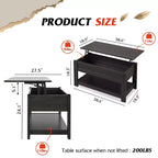 Table basse, table basse relevable de 99 cm avec compartiment caché et étagère de rangement