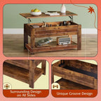 Table basse, table basse relevable de 99 cm avec compartiment caché et étagère de rangement
