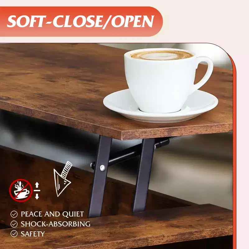 Table basse, table basse relevable de 99 cm avec compartiment caché et étagère de rangement