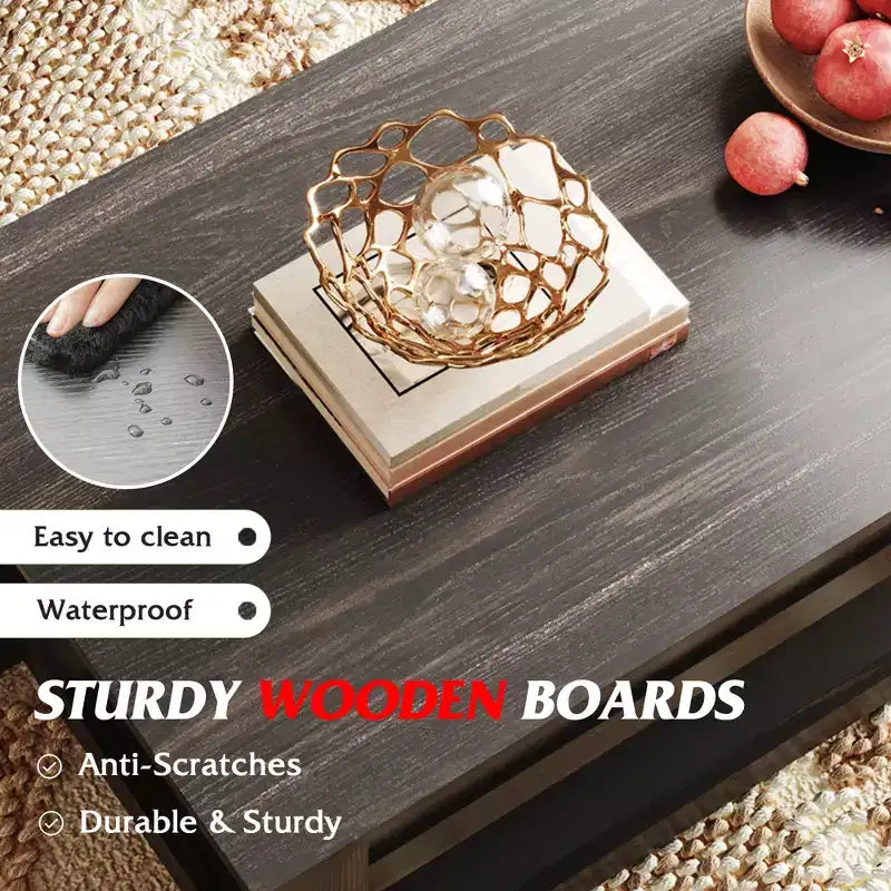 Table basse, table basse relevable de 99 cm avec compartiment caché et étagère de rangement