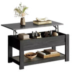 Table basse, table basse relevable de 99 cm avec compartiment caché et étagère de rangement