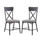 Simple Relax Set of 2 Fabric Upholstered Side Chairs with X-Shape Backrest in Gray and Sandy Black