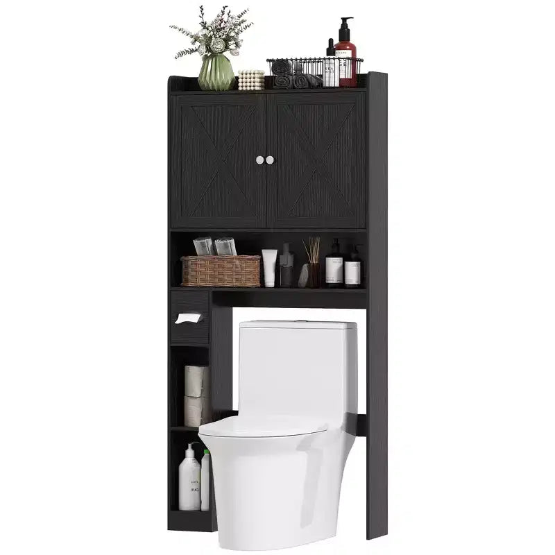 Organisateur de salle de bain avec portes coulissantes, étagère réglable, porte-papier toilette