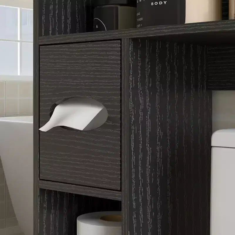 Organisateur de salle de bain avec portes coulissantes, étagère réglable, porte-papier toilette