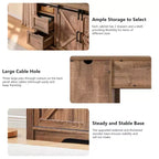 Meuble TV avec cheminée pour téléviseur de 80 pouces, meuble de divertissement style ferme de 32 pouces de haut avec tiroir, console média avec porte coulissante de style grange pour salon