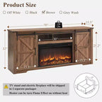 Meuble TV avec cheminée pour téléviseur de 80 pouces, meuble de divertissement style ferme de 32 pouces de haut avec tiroir, console média avec porte coulissante de style grange pour salon