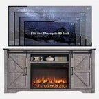 Meuble TV avec cheminée pour téléviseur de 80 pouces, meuble de divertissement style ferme de 32 pouces de haut avec tiroir, console média avec porte coulissante de style grange pour salon