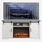 Meuble TV avec cheminée pour téléviseur de 80 pouces, meuble de divertissement style ferme de 32 pouces de haut avec tiroir, console média avec porte coulissante de style grange pour salon