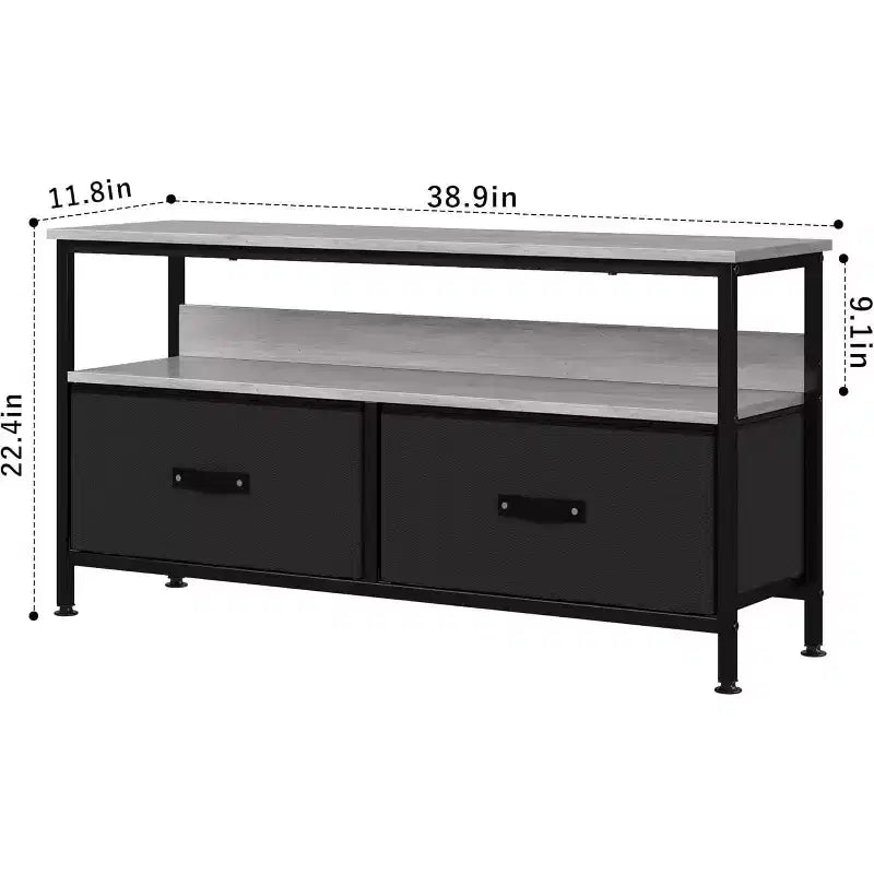 Meuble TV 2 tiroirs avec étagère ouverte, console polyvalente pour téléviseurs de 32 à 50 pouces, idéal pour le rangement du salon