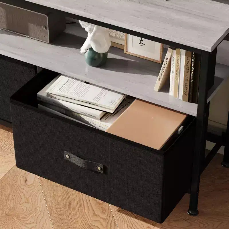 Meuble TV 2 tiroirs avec étagère ouverte, console polyvalente pour téléviseurs de 32 à 50 pouces, idéal pour le rangement du salon