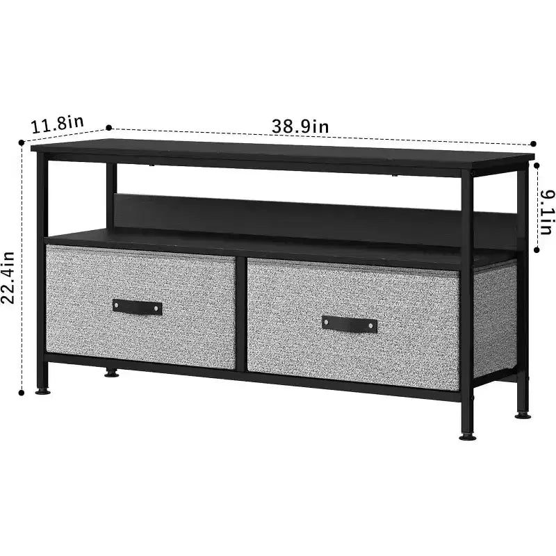 Meuble TV 2 tiroirs avec étagère ouverte, console polyvalente pour téléviseurs de 32 à 50 pouces, idéal pour le rangement du salon