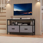 Meuble TV 2 tiroirs avec étagère ouverte, console polyvalente pour téléviseurs de 32 à 50 pouces, idéal pour le rangement du salon