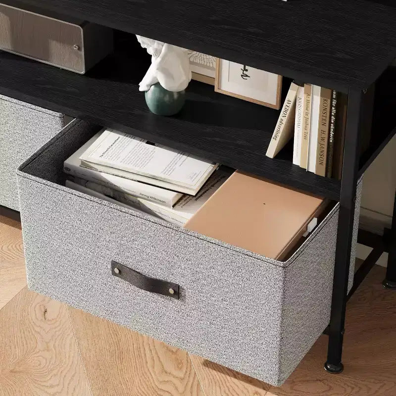 Meuble TV 2 tiroirs avec étagère ouverte, console polyvalente pour téléviseurs de 32 à 50 pouces, idéal pour le rangement du salon