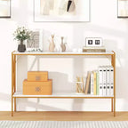 Console étroite Costway Table d'entrée à 2 niveaux avec rangement 2 barres de support Table de canapé marron/blanc