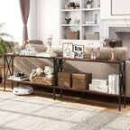 Console étroite Costway Table d'entrée à 2 niveaux avec rangement 2 barres de support Table de canapé marron/blanc