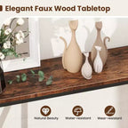 Console étroite Costway Table d'entrée à 2 niveaux avec rangement 2 barres de support Table de canapé marron/blanc