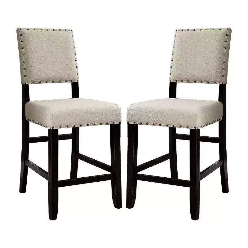 Simple Relax Set of 2 Upholstered Counter Height Chairs in Antique Black and Beige