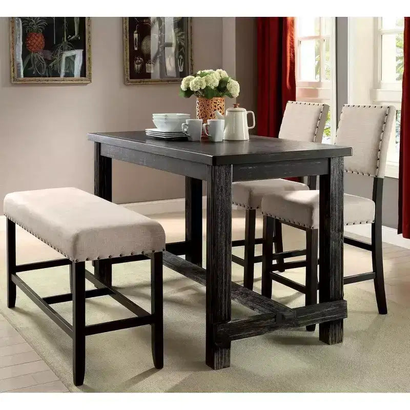 Simple Relax Lot de 2 chaises de comptoir rembourrées hauteur comptoir en noir antique et beige